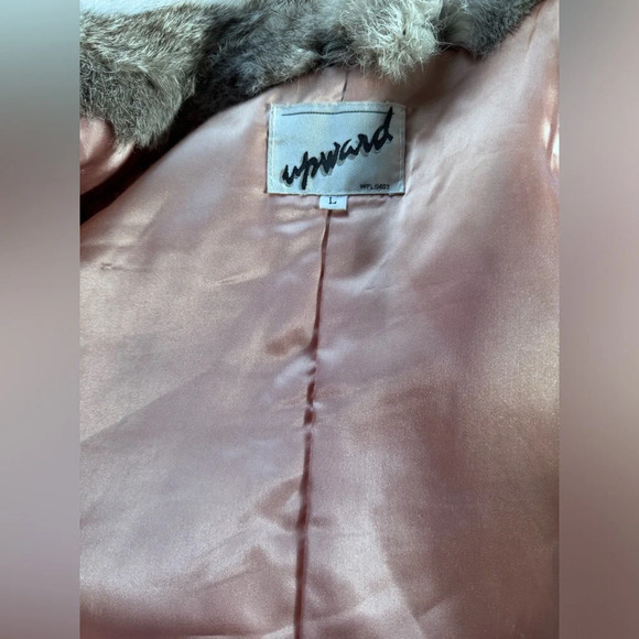Vintage Rabbit Fur Coat with front hook closure pink satin lining size large - Picture 8 of 16